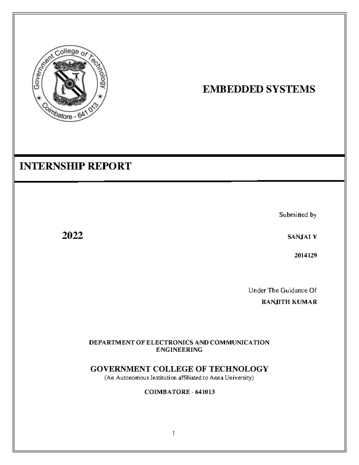 Internship Report on Embedded Systems at MSME (2022) - Studocu