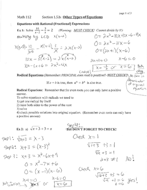 Math 112: Section 1.5 - Quadratic Equations Completed Notes - Studocu