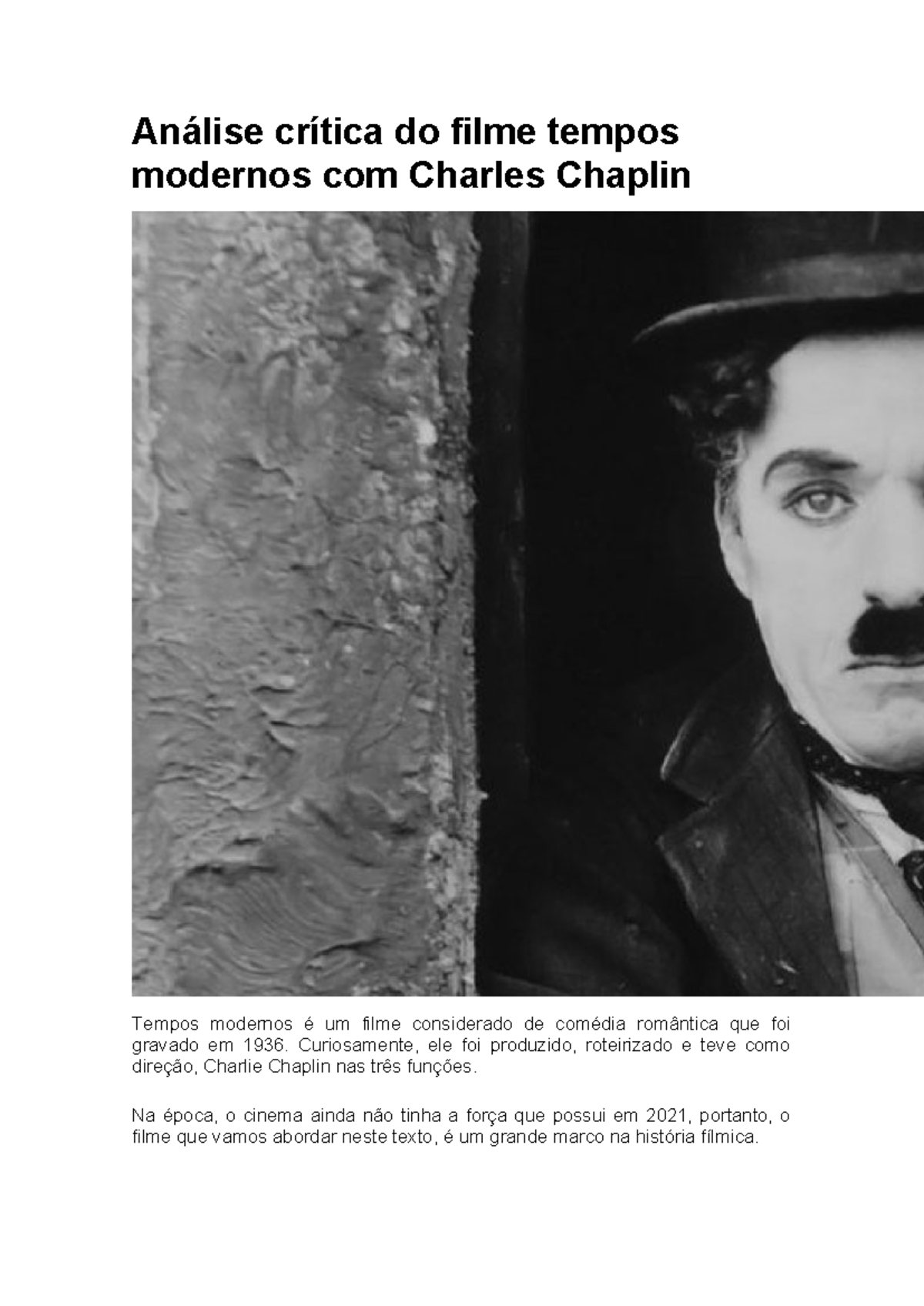 Análise Crítica: Tempos Modernos (1936) - Filme de Chaplin - Studocu