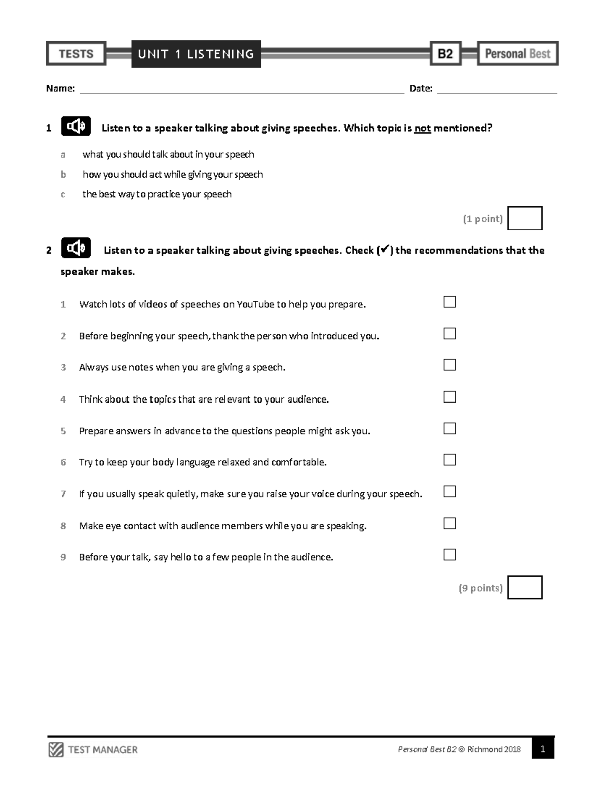 U1 L Am Pb Rtm B2 Listening Comprehension Practice Activities Studocu