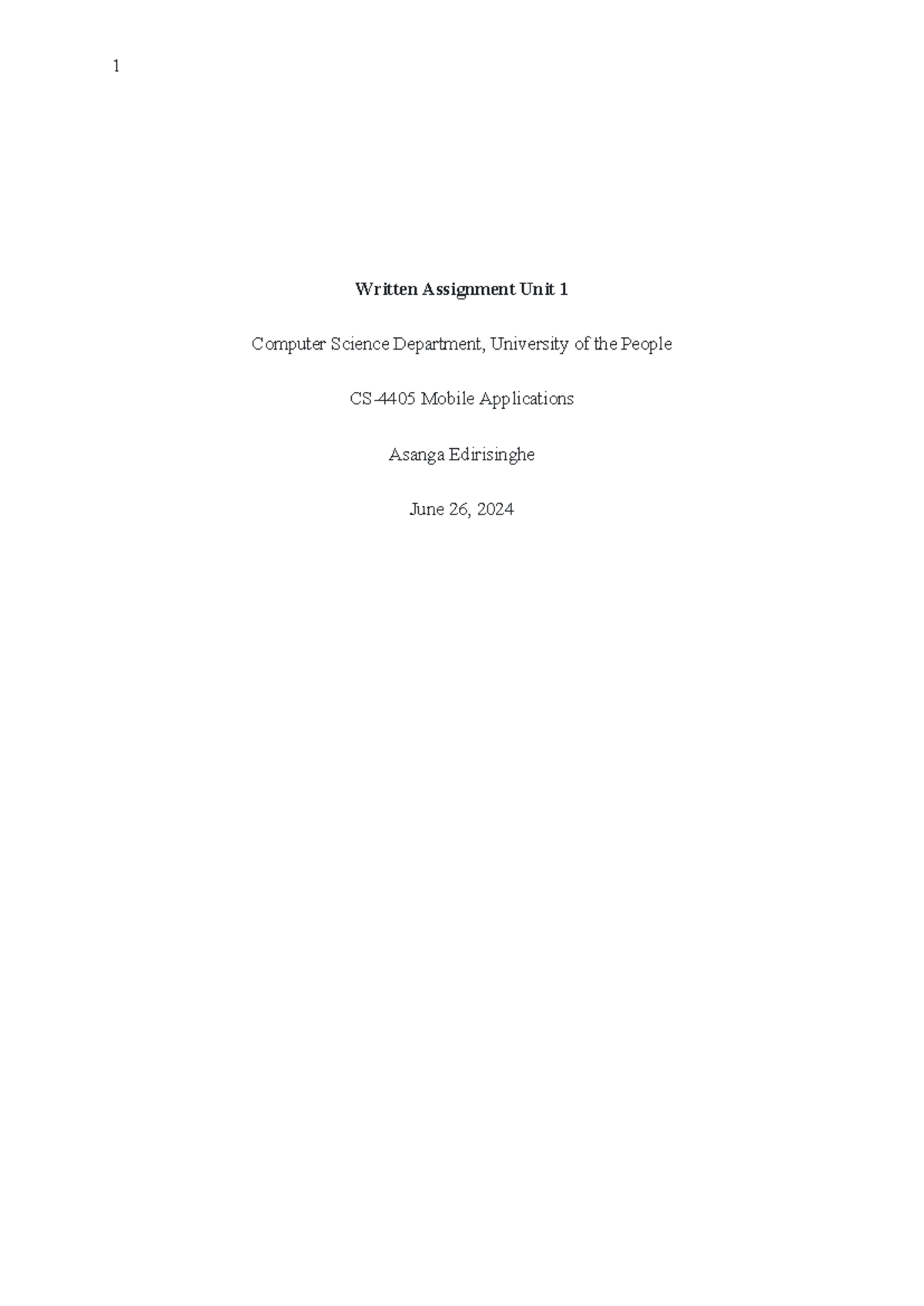 MA Written Assignment Unit 1 - Written Assignment Unit 1 Computer ...