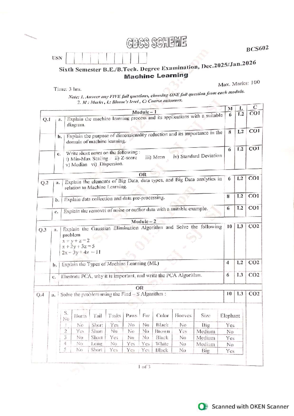 BCS602 Final Exam Dec 2020 - Machine Learning Question Paper - Studocu
