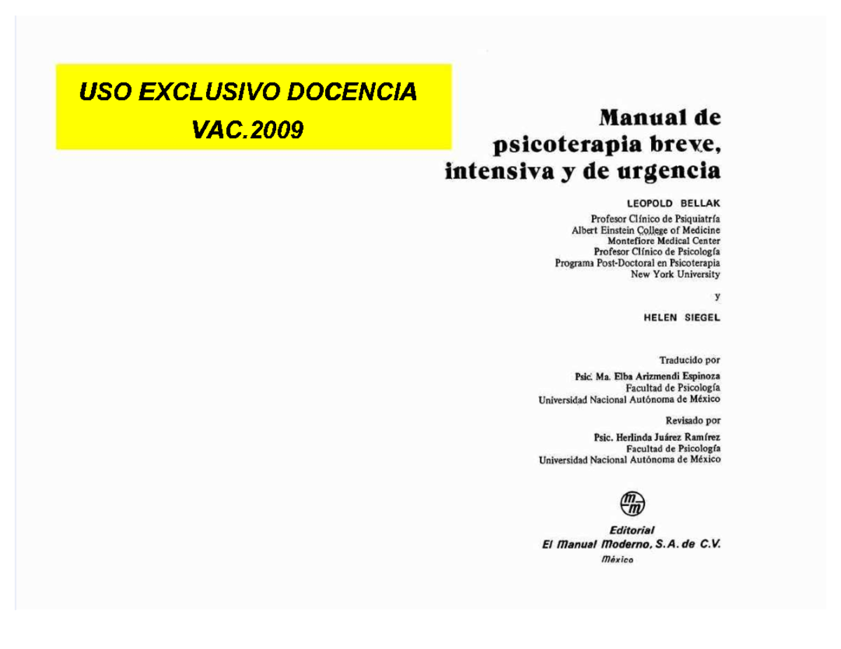 Manual de Psicoterapia Breve Intensiva y de Urgencia (P.B.I.U ...