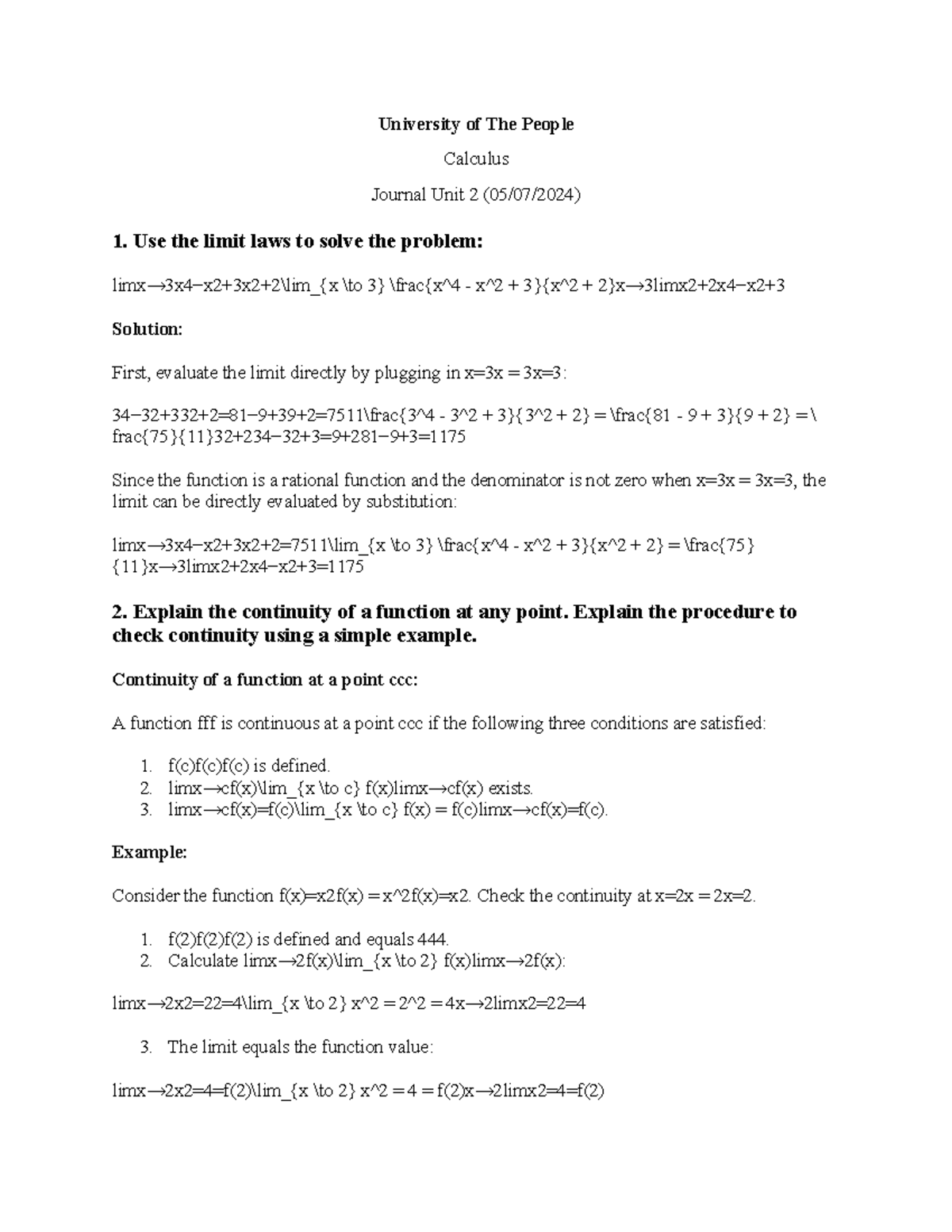 Calculus Lj u2 - University of The People Calculus Journal Unit 2 (05 ...