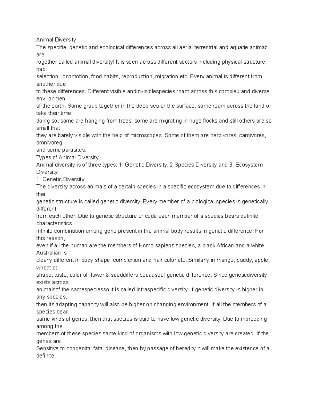 Animal Diversity - Zoology Chapter 1 Notes (Class 11) - Studocu