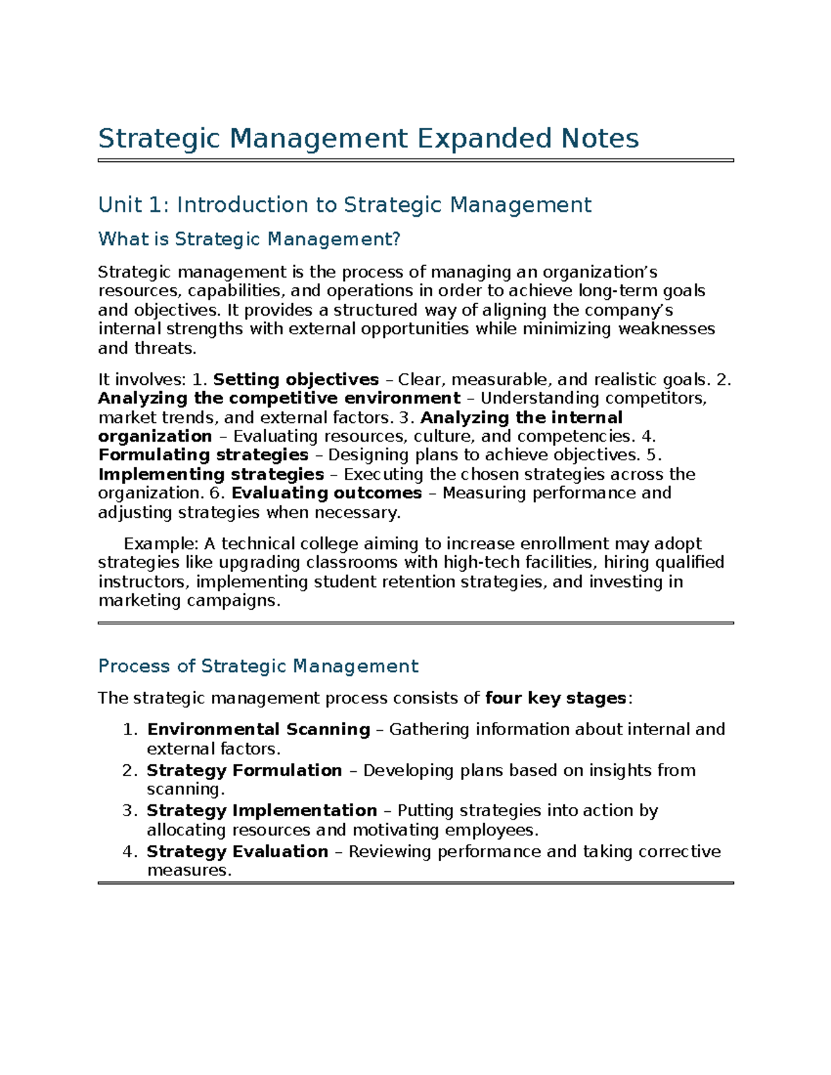 Strategic Management Notes (Unit 1-5): Key Concepts & Frameworks - Studocu