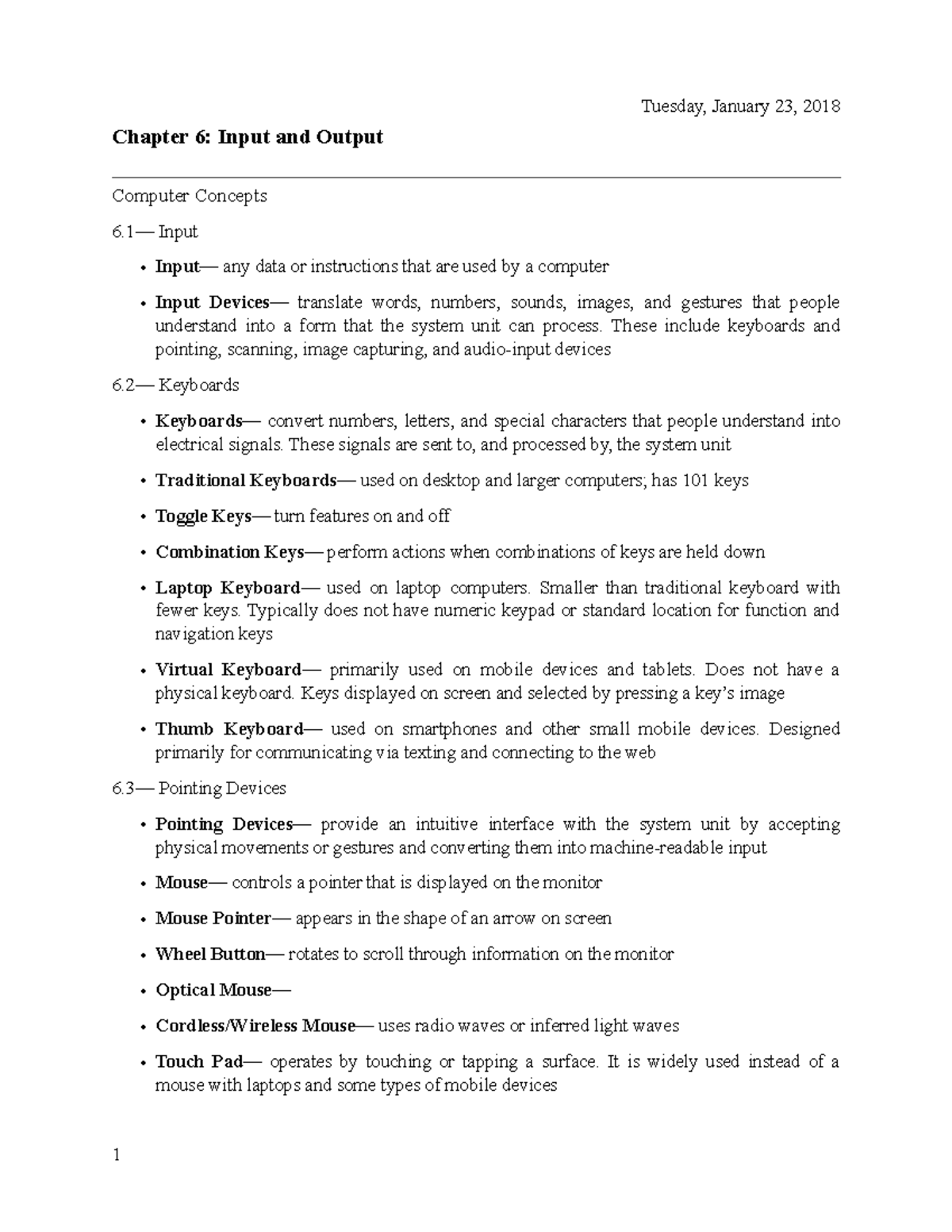 Chapter 6 - Input and Output Devices Overview and Key Concepts - Studocu