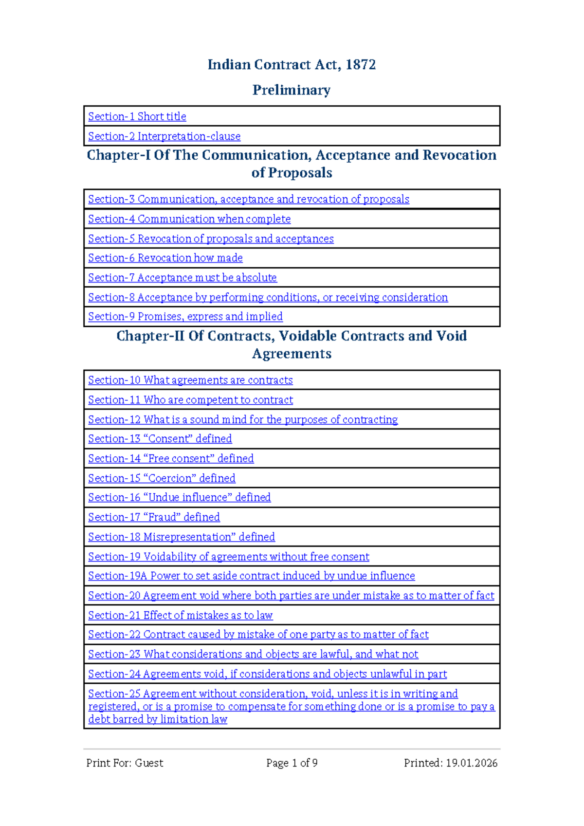 Indian Contract Act, 1872: Section-wise Bare Act Overview - Studocu