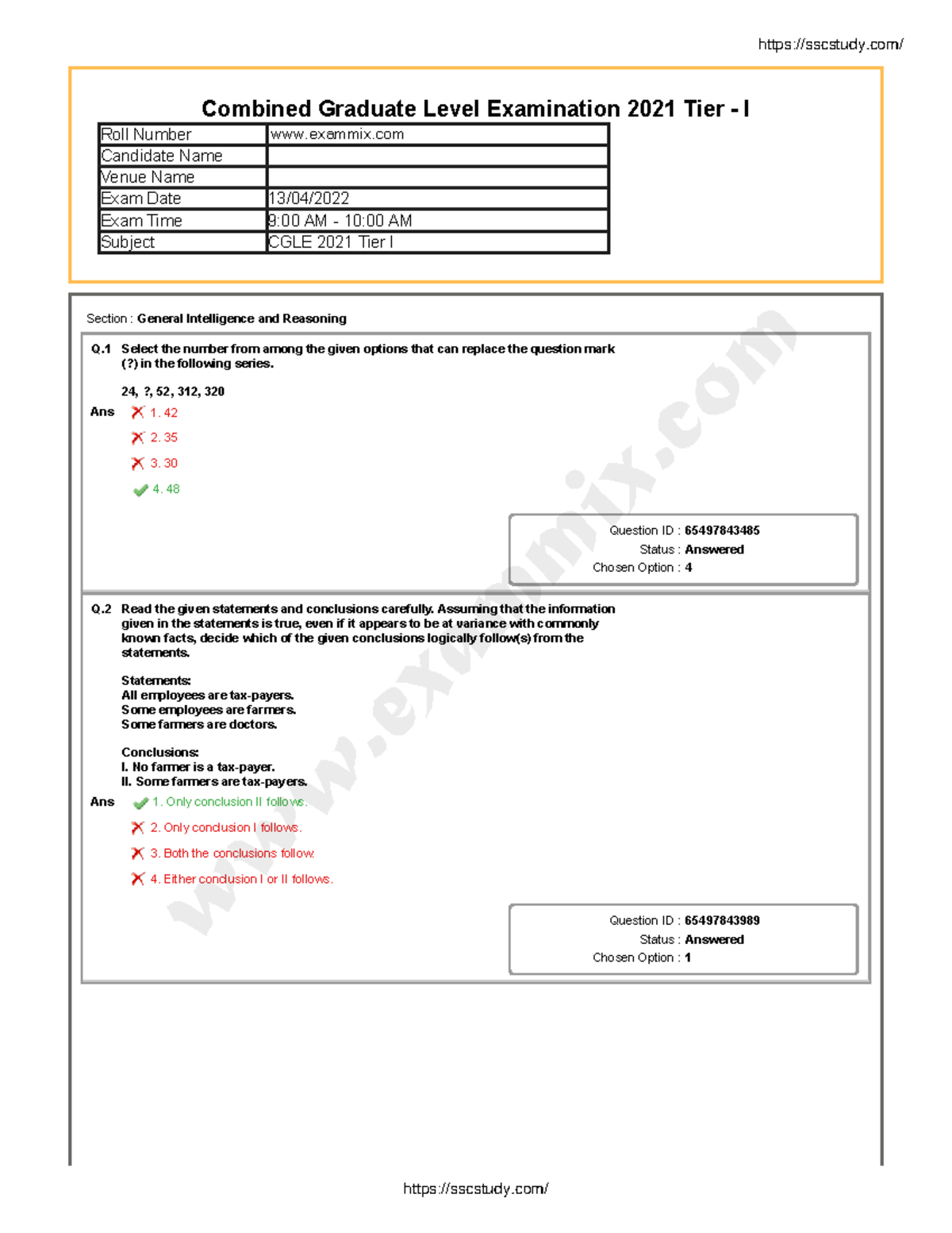 SSC CGL Tier 1 Question Paper 13 April 2022 All Shift in English ...