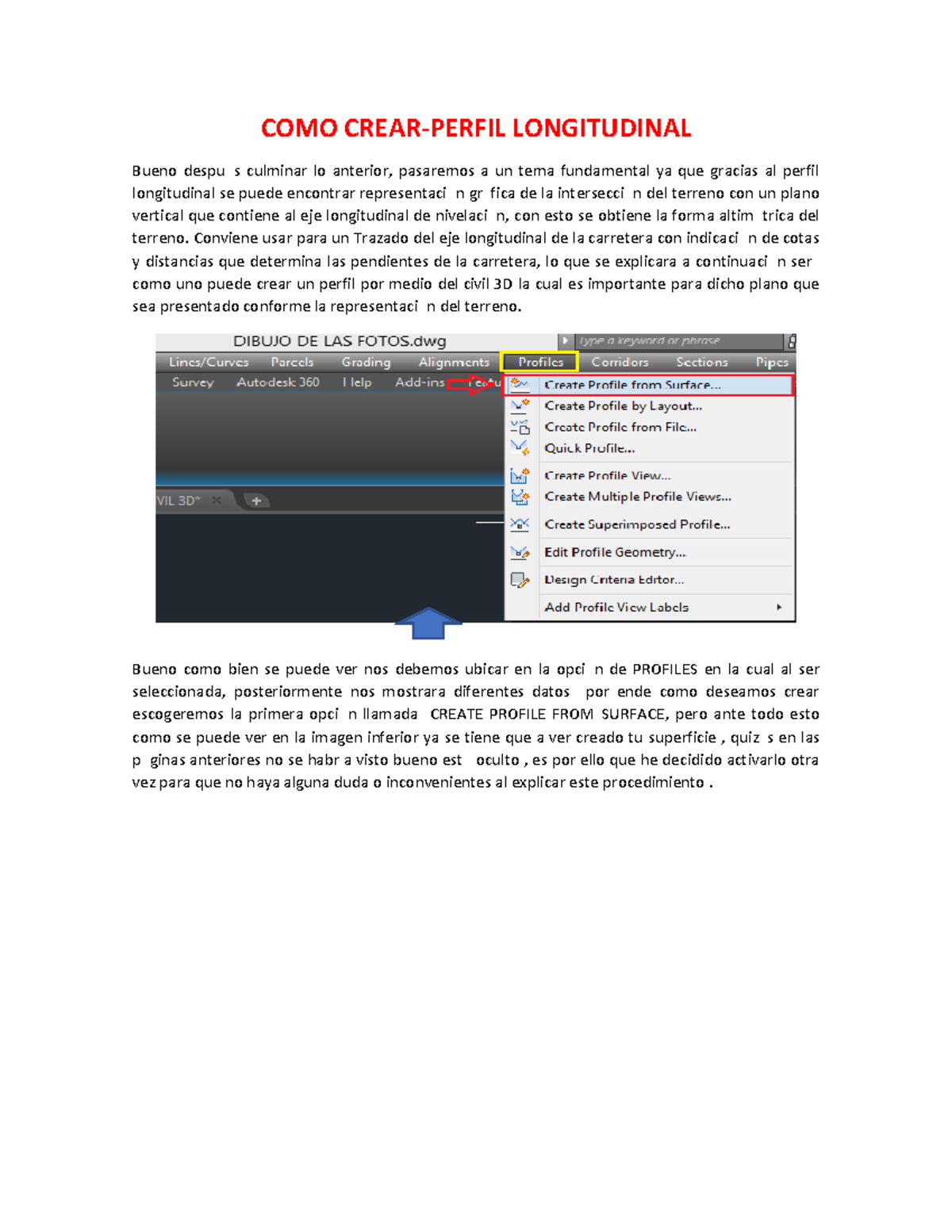 Manual de Autocad Civil VI: Creación de Perfiles Longitudinales - Document Preview