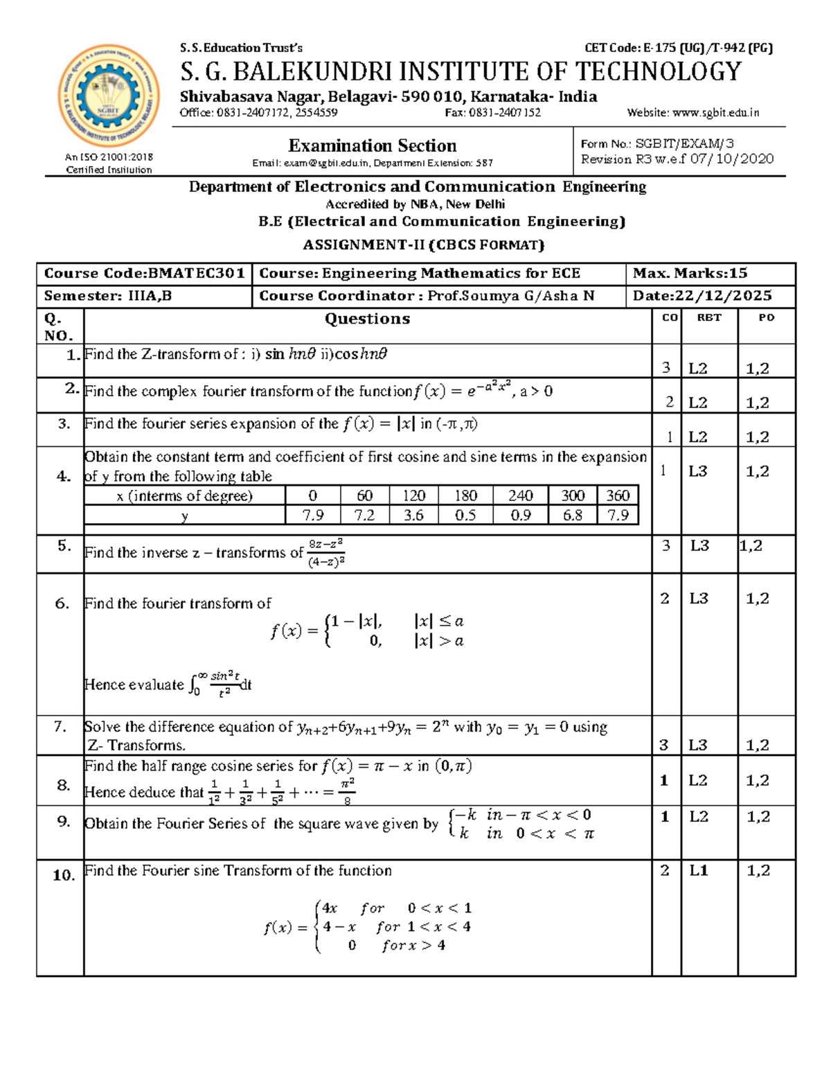 BMATEC301 Engineering Mathematics Assignment II 2025-26 - Studocu