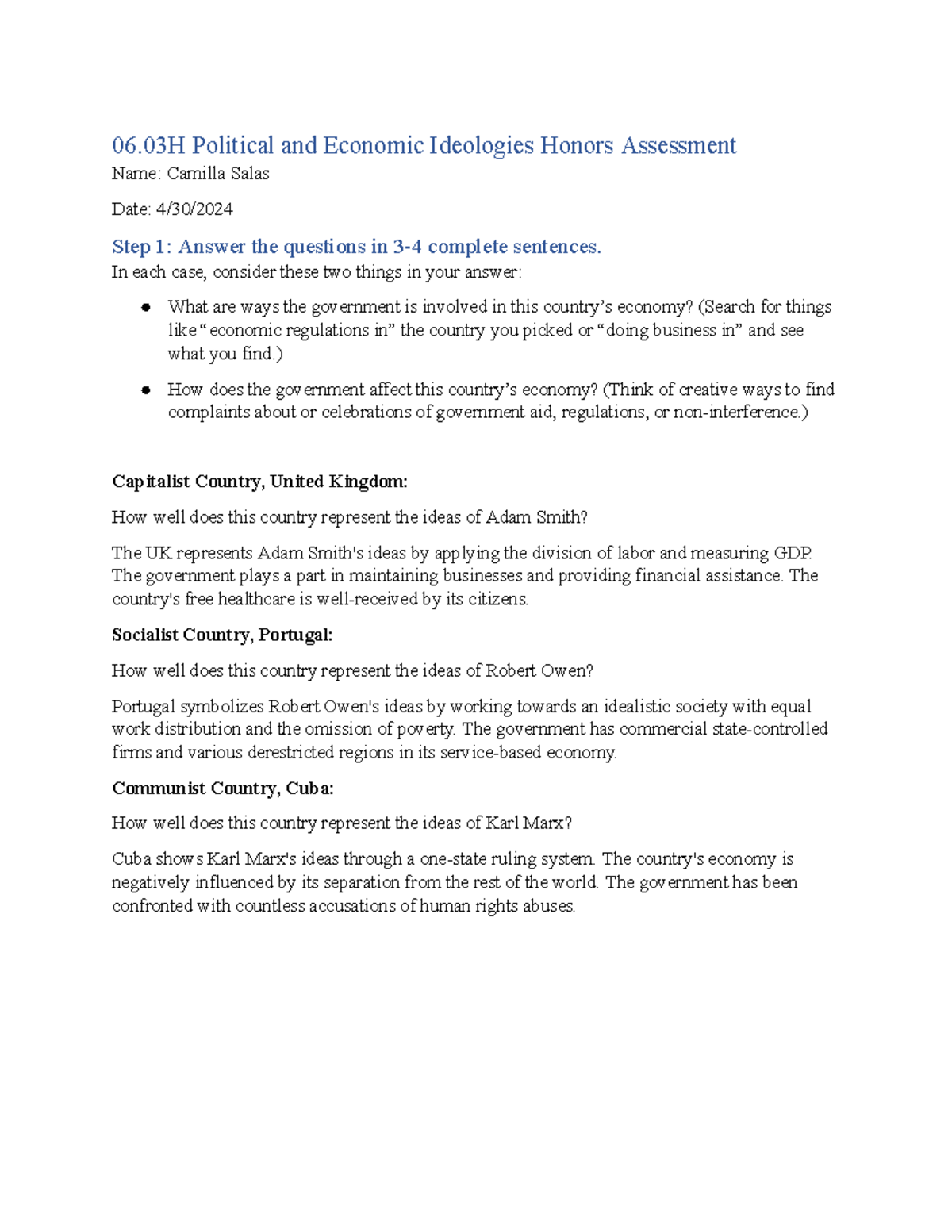 Political & Economic Ideologies: Honors Assessment (06.03H) - Studocu