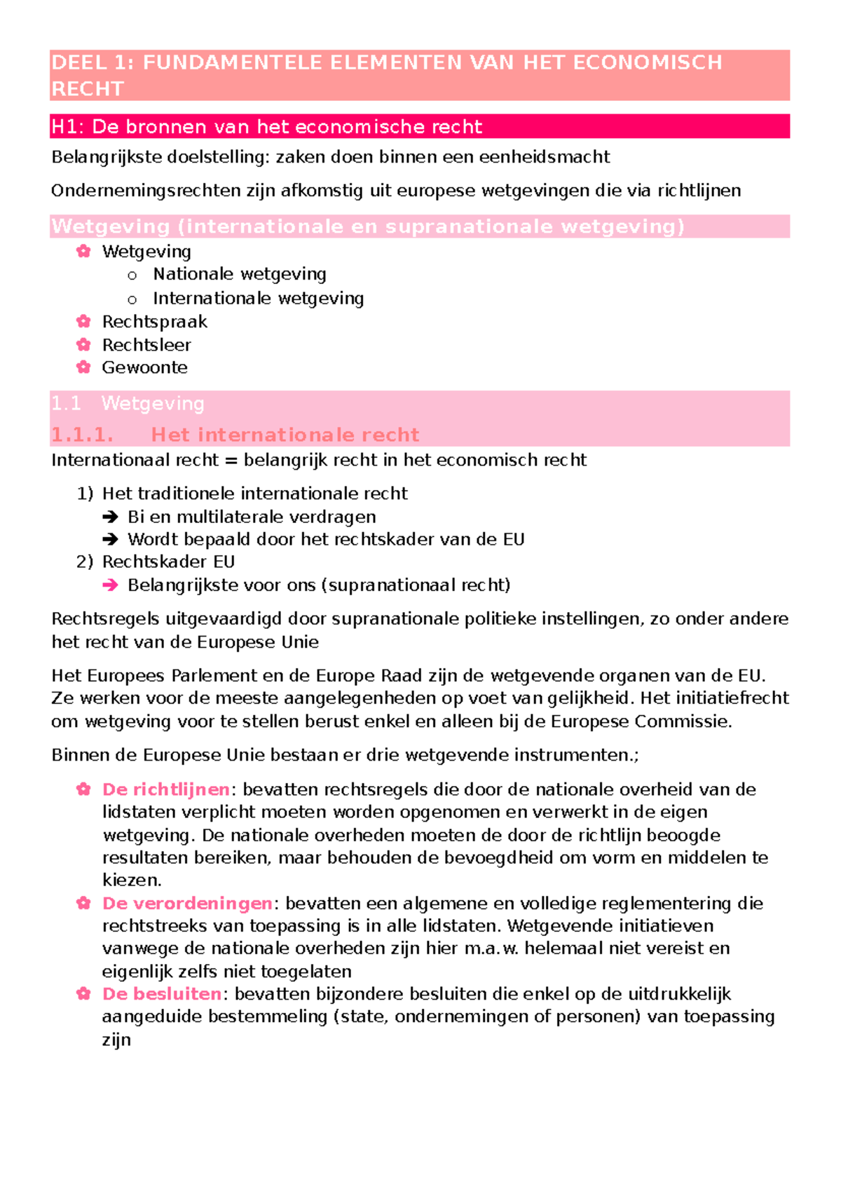 DEEL 1: FUNDAMENTELE ELEMENTEN VAN HET ECONOMISCH RECHT H1-H3 ...