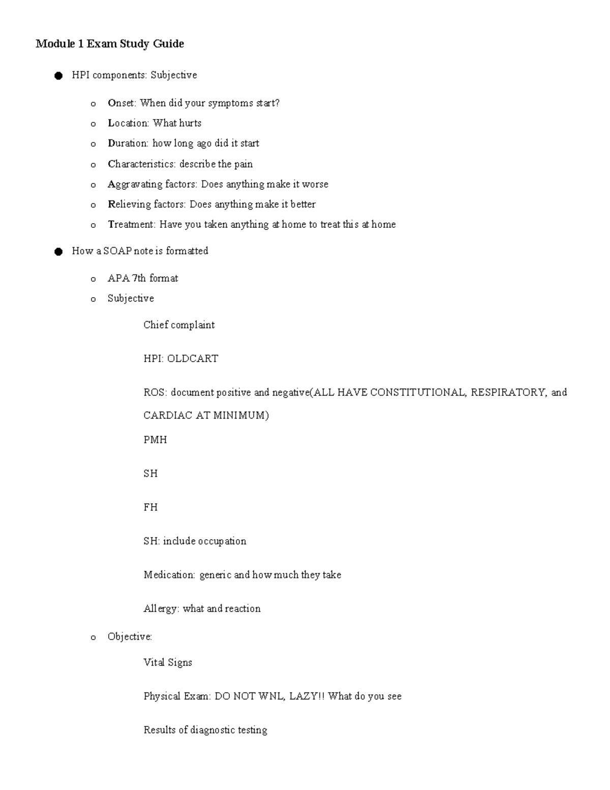 Module 1 Exam Study Guide: HPI & SOAP Note Essentials - Studocu