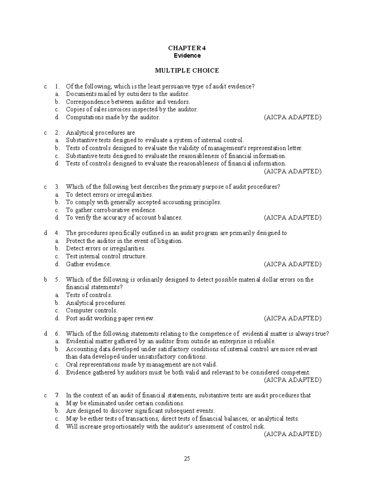 TBCH04 - Chapter 4 Evidence: Multiple Choice & Short Answer Guide - Studocu