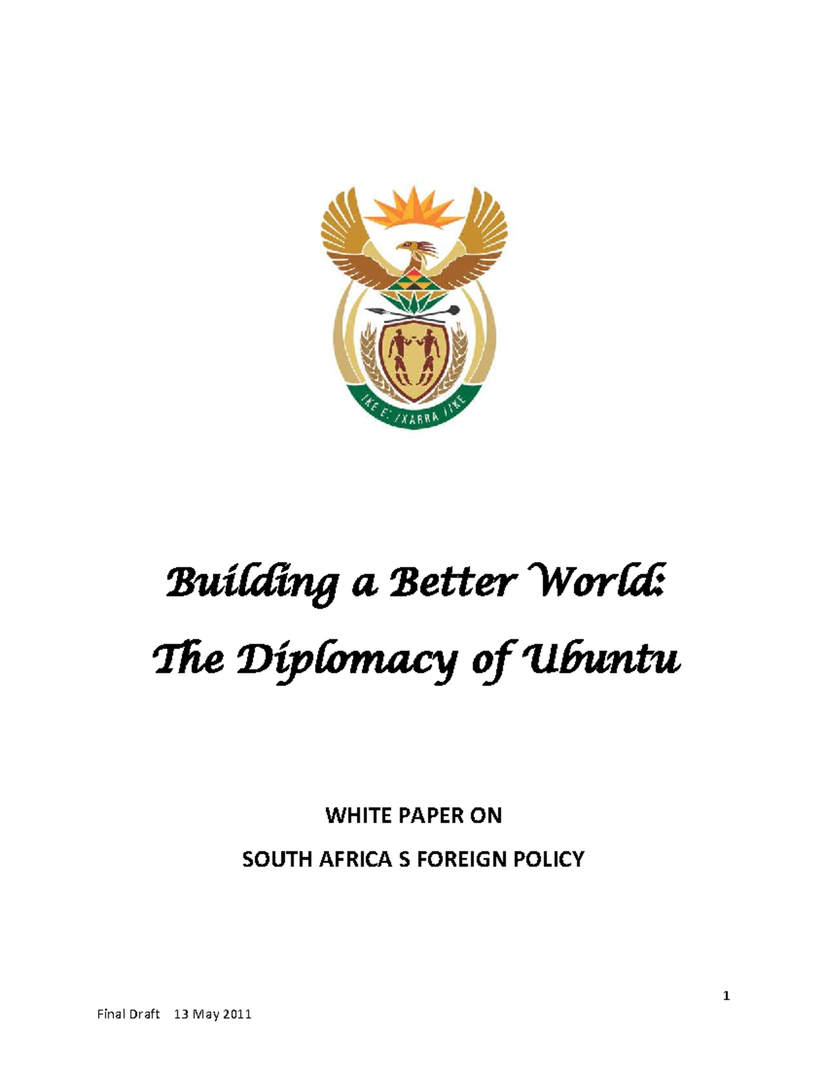 White Paper on South Africa's Foreign Policy: The Diplomacy of Ubuntu ...
