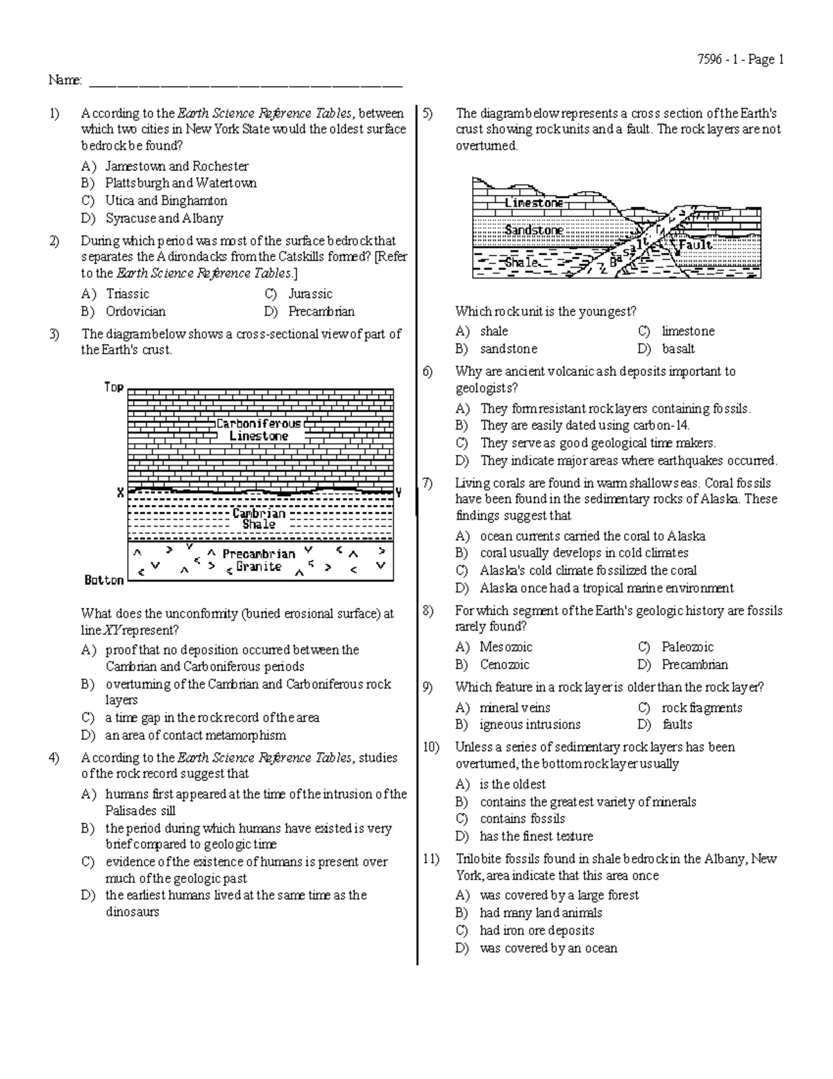 Geology Exam Questions and Concepts for Course Code 7596 - Name: - Studocu