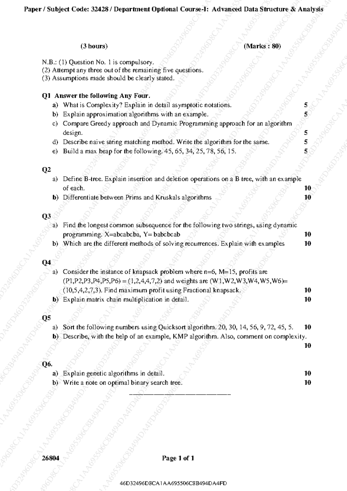 ADSS 32428 - Advanced Data Structure Analysis Question Paper - Studocu