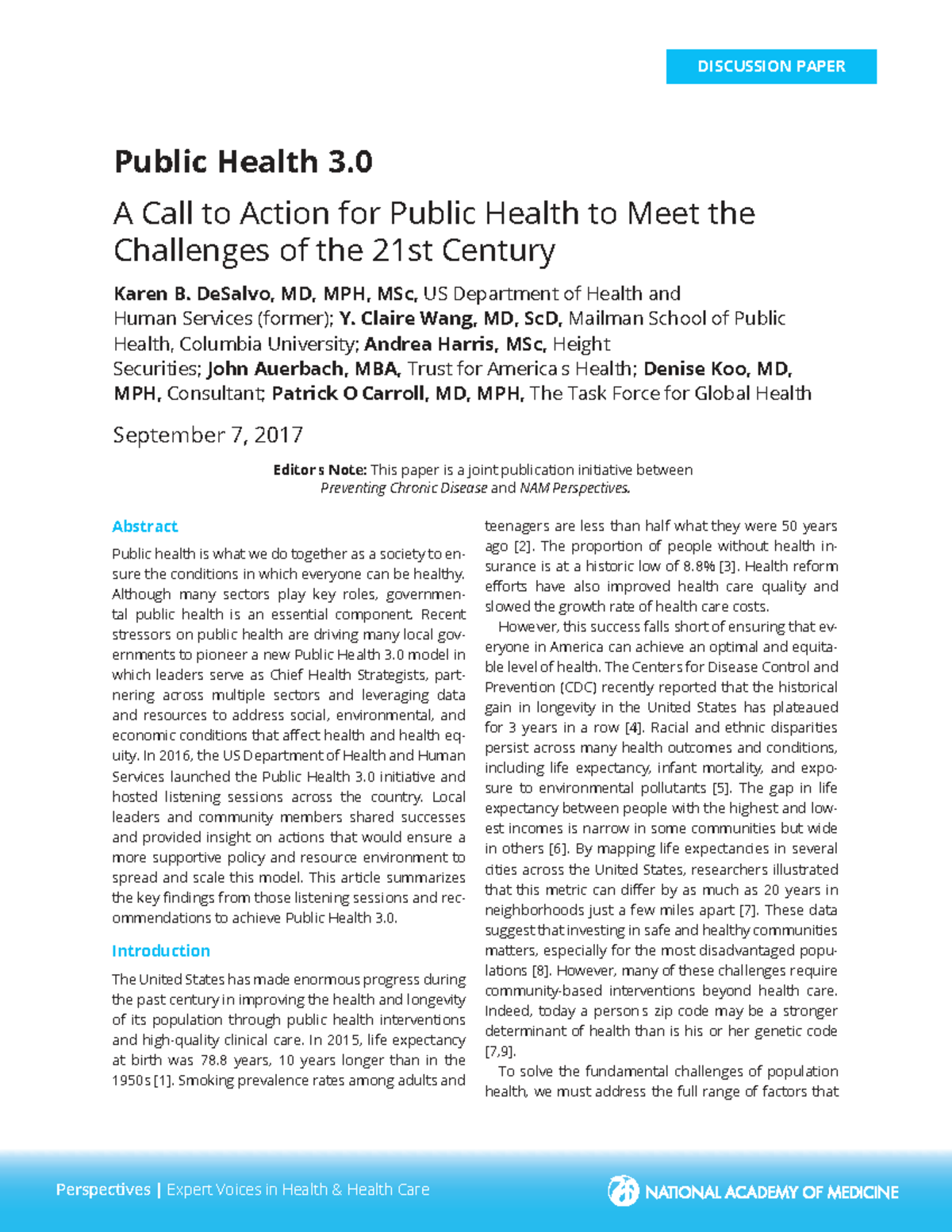 Public Health 3.0: A Call to Action for 21st Century Health Challenges ...