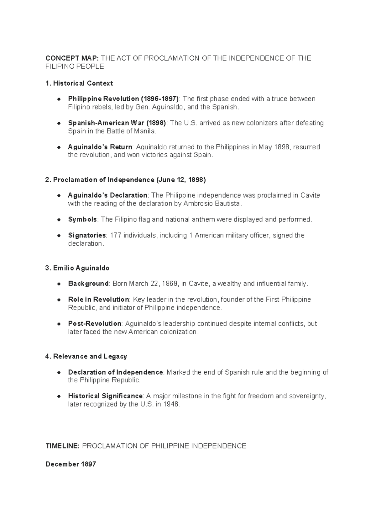 RIPH - Topic 1: Proclamation of Philippine Independence Overview - Studocu