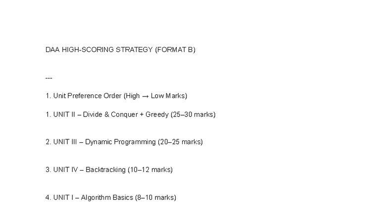 DAA Strategy (Format B) - Unit Preference Order for High Marks - Studocu