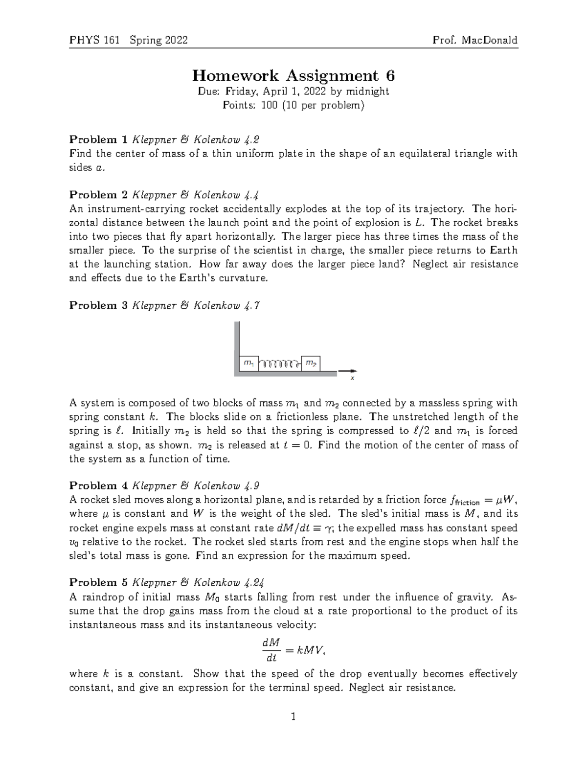 USC PHYS 161 Spring 2022 Homework Assignment 6 Solutions - Studocu