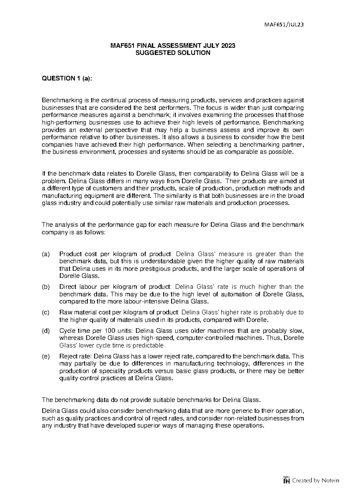 MAF651 FINAL ASSESSMENT JULY 2023 SUGGESTED SOLUTIONS - Studocu