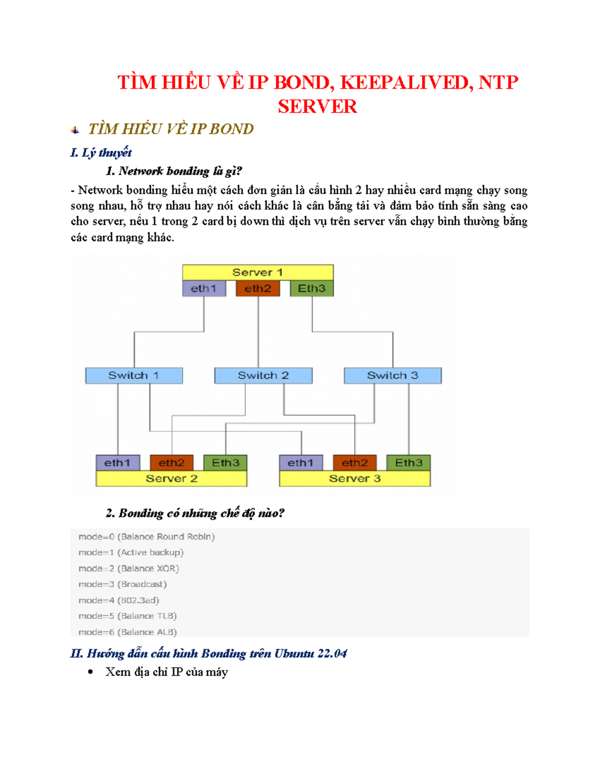 Tìm Hiểu Về IP Bond, Keepalived & NTP Server trong Linux - Studocu