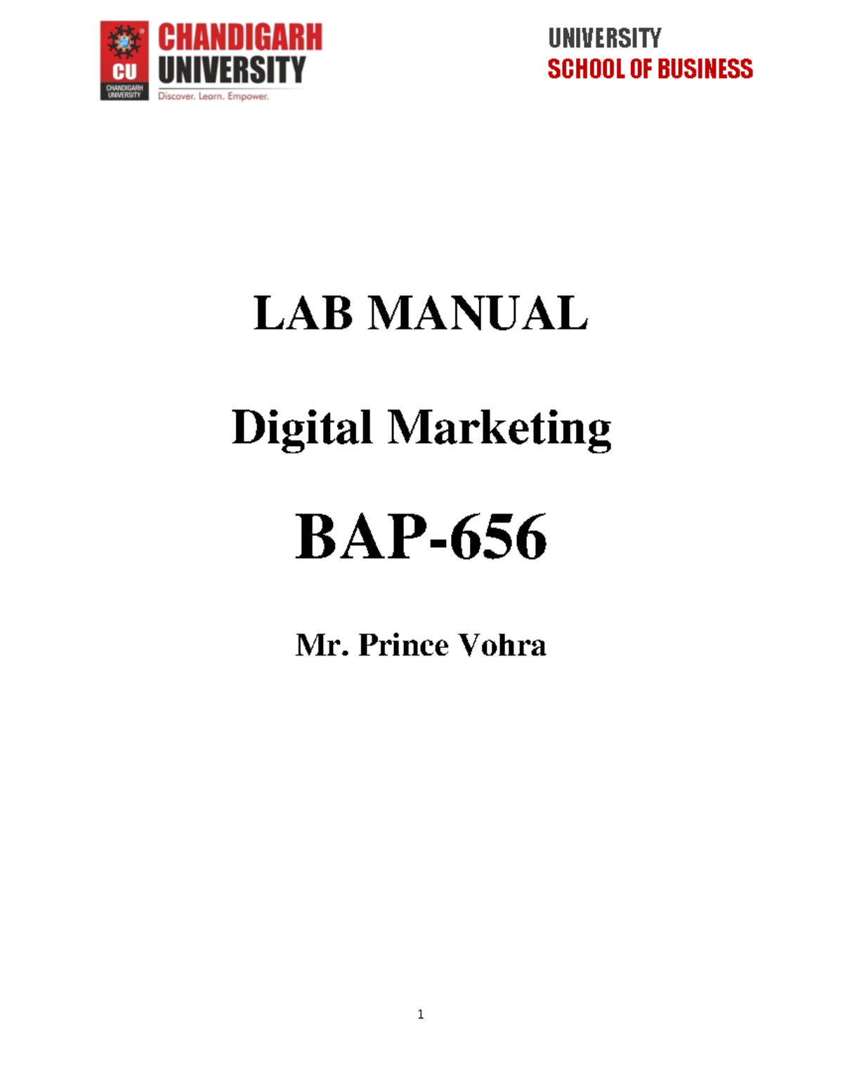 BAP-656 Digital Marketing Lab Manual: Experiments and Outcomes - Studocu
