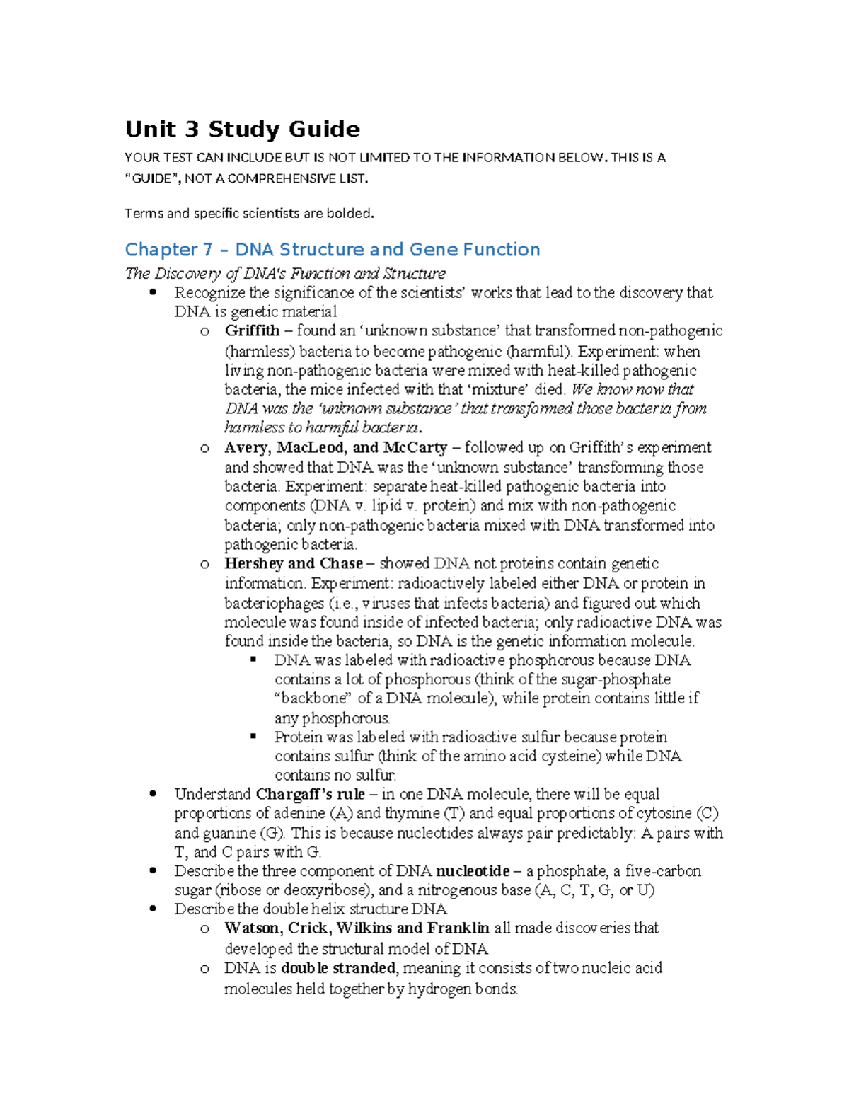 RNA, Genetic Code, and Cell Cycle Overview - Study Guide for Exam - Studocu