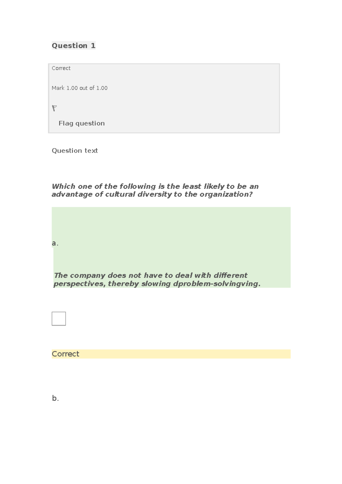 PM-quiz 2 - hhhh - Question 1 Correct Mark 1 out of 1. Flag question ...