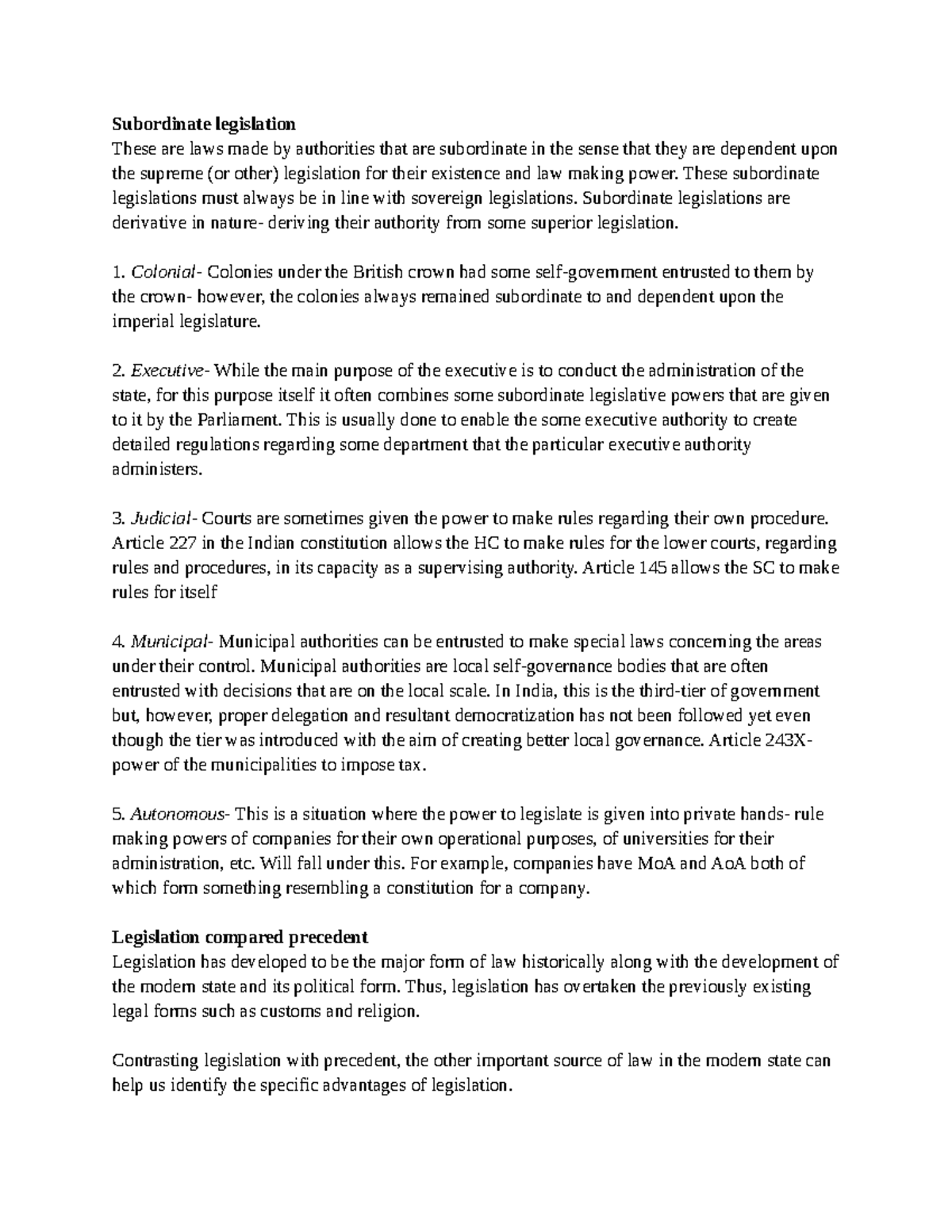 Subordinate Legislation Notes - Juris 27 - Studocu