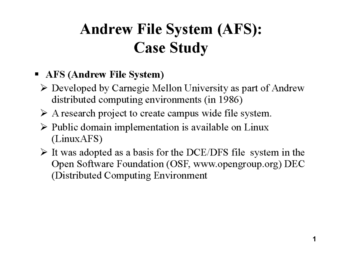 DC - Andrew File Systems (AFS)-1 - Andrew File System (AFS): Case Study ...