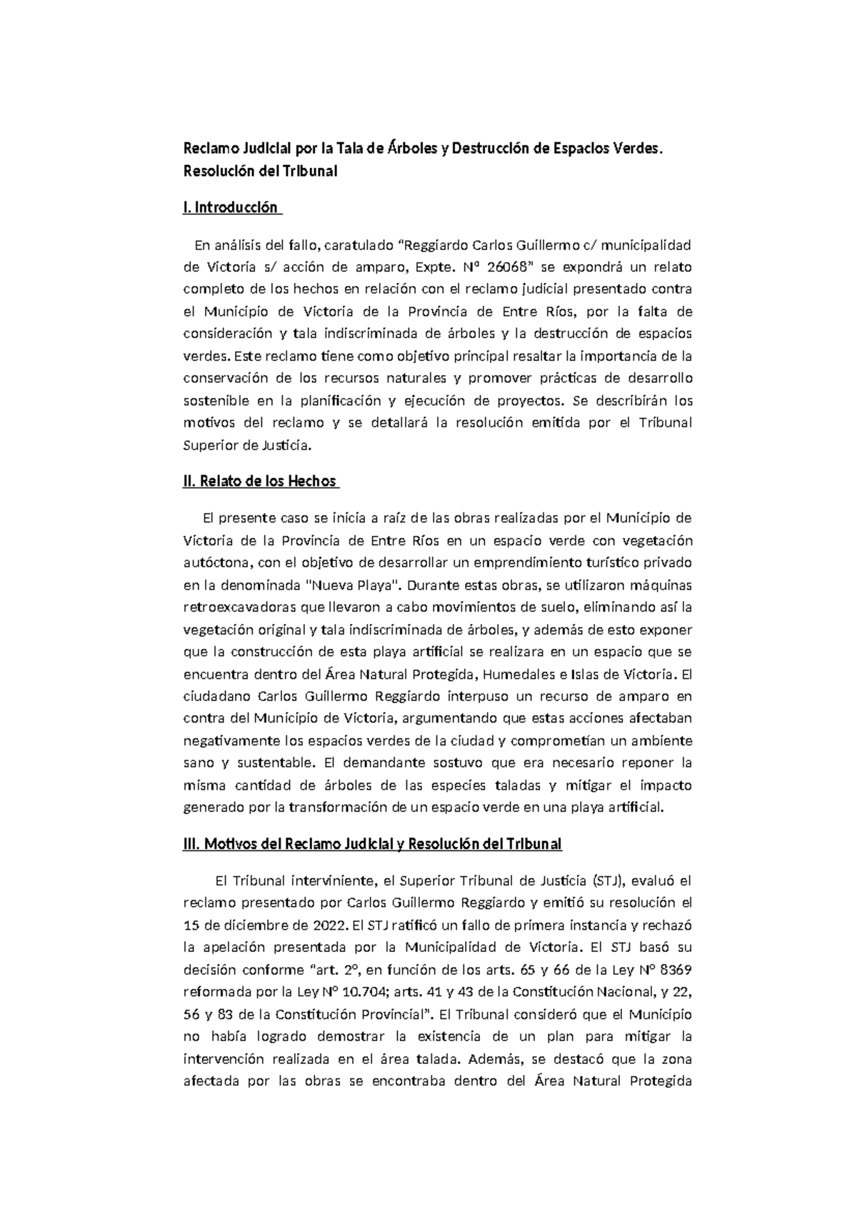 Reclamo Judicial por Tala de Árboles y Espacios Verdes - ACT - Studocu