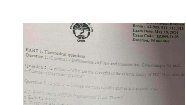 Đề thi IB.009.64.05: International Business Exam - May 18, 2024 - Studocu