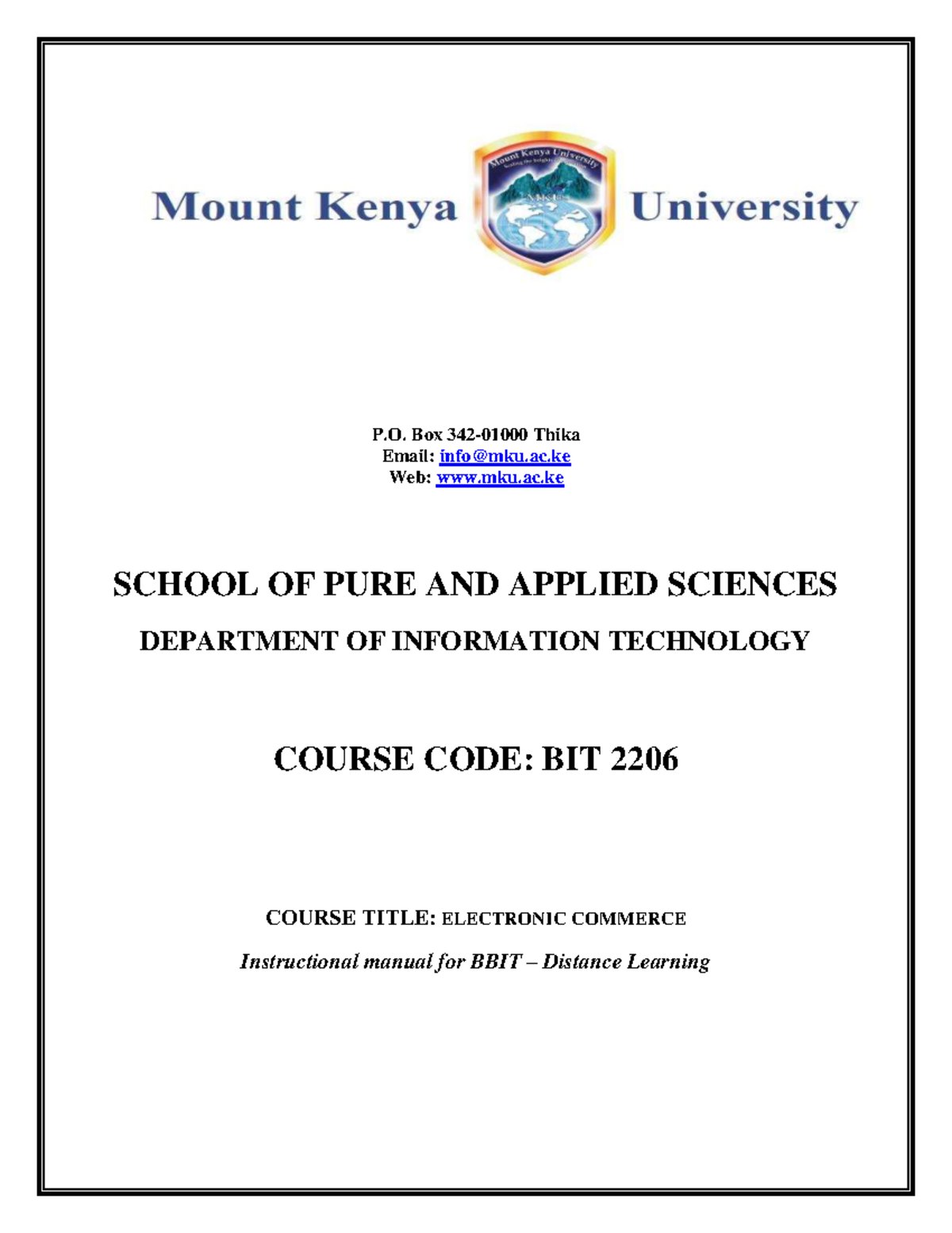 BIT 2206 Electronic Commerce: Comprehensive Course Outline and Notes ...
