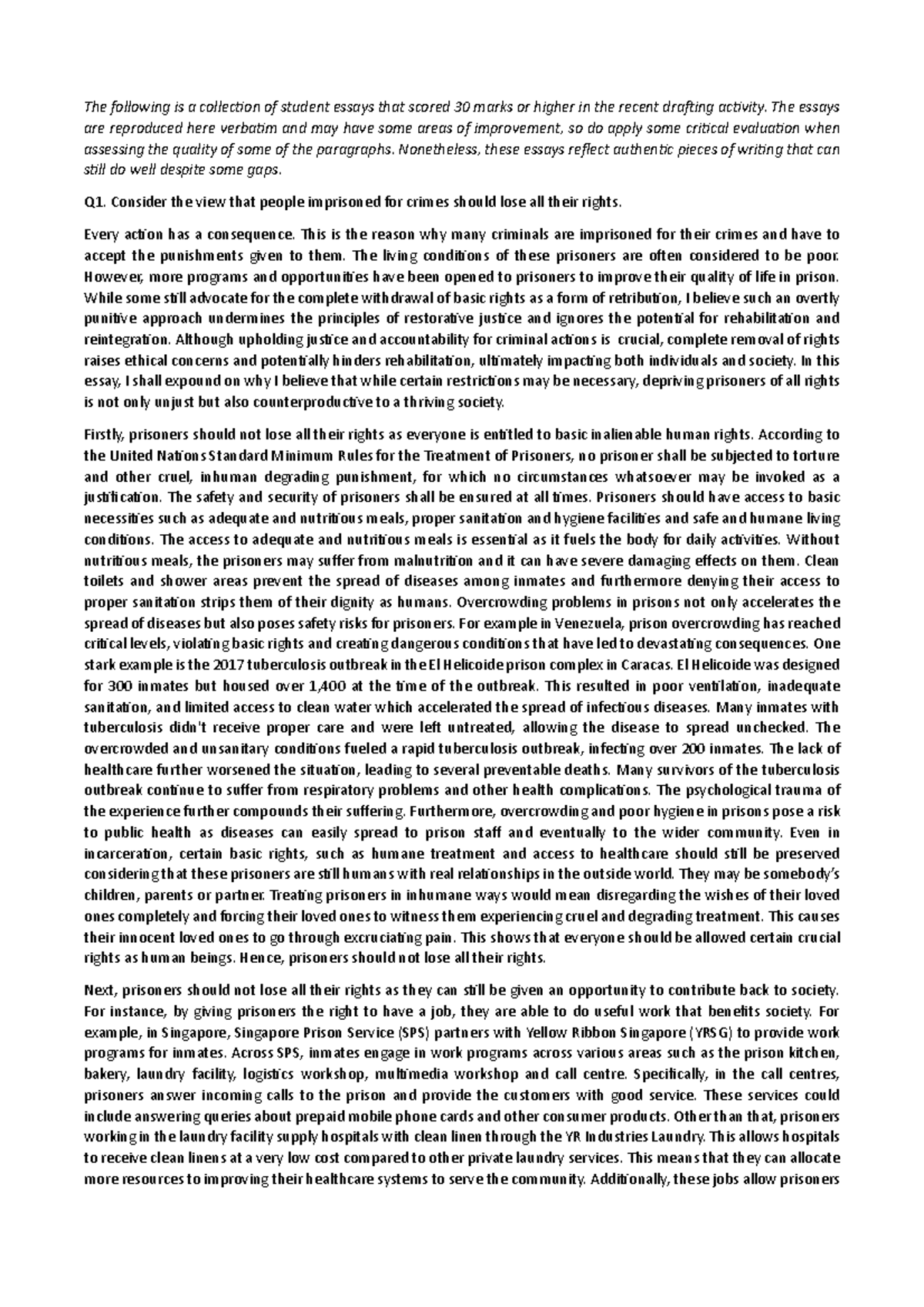 JC2 GP Sample Essay: Evaluating Rights of Prisoners and the Role of ...
