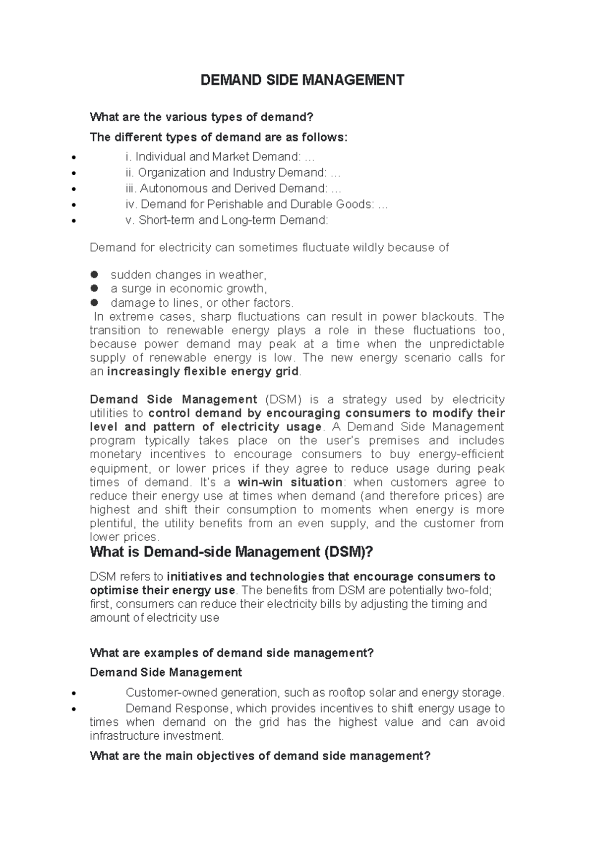 Demand Side Management: Types, Benefits, and Objectives Explained - Studocu