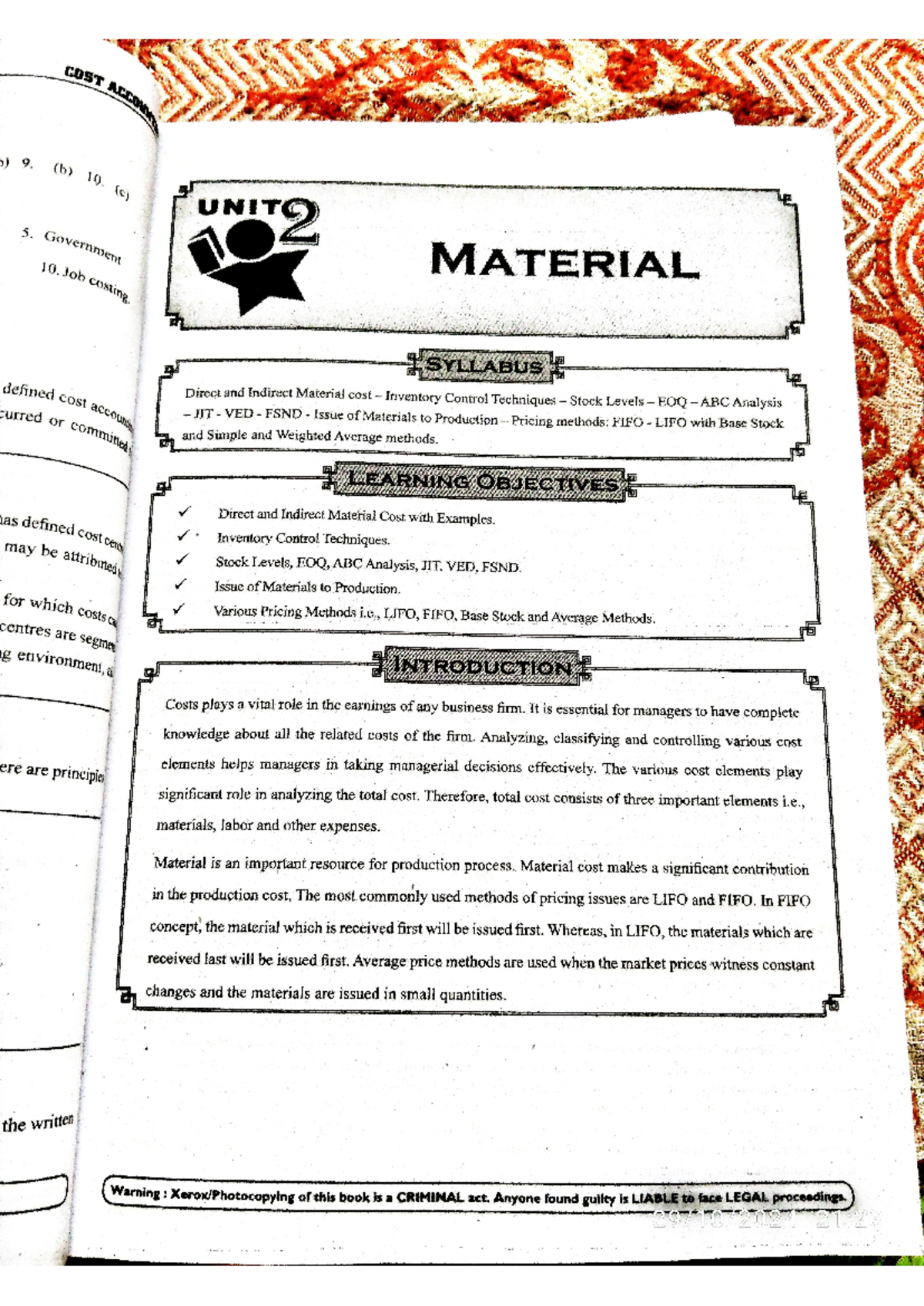 Unit 2 Material Syllabus - Cost Control & Inventory Techniques - Studocu