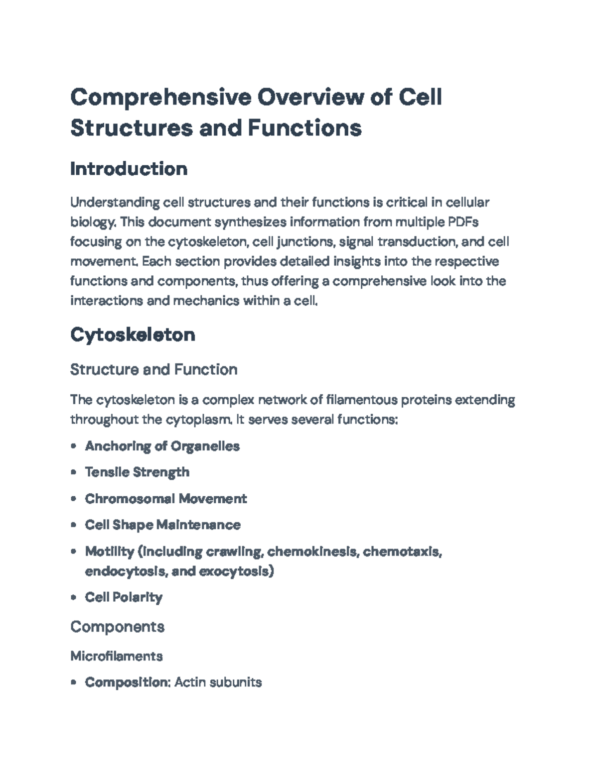 Comprehensive Overview of Cell Structures and Functions (BIO101 ...