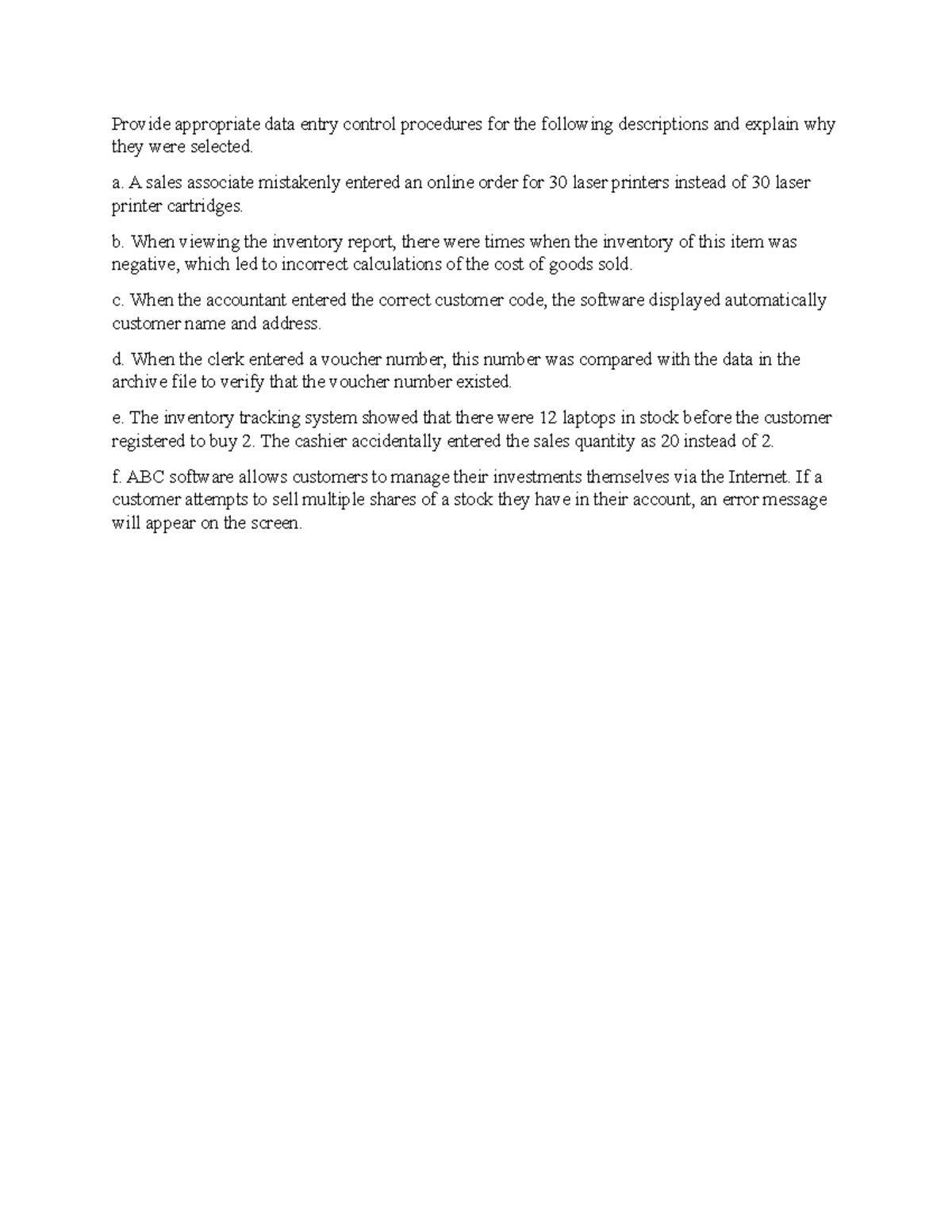 Data Entry Control Procedures for Inventory Management and Sales - Studocu