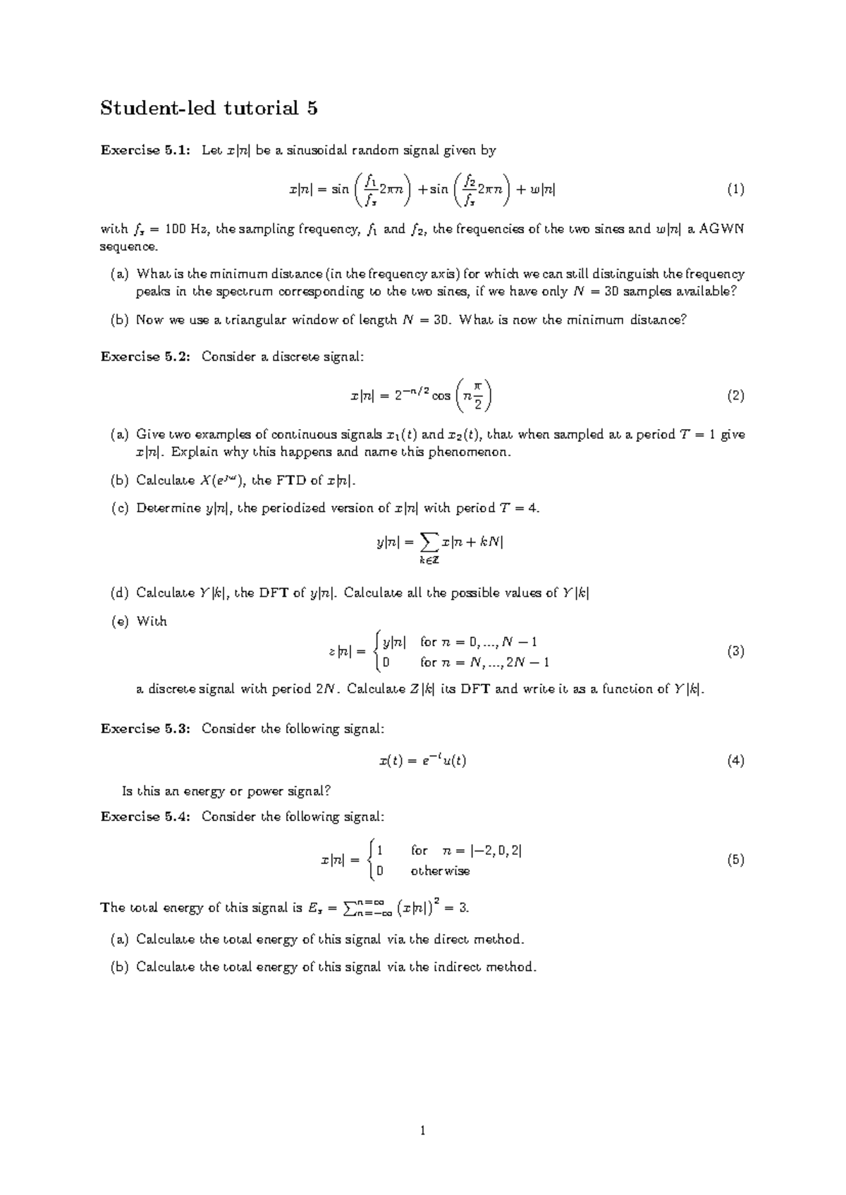 SLT5 Student-Led Tutorial 5: Signal Analysis Exercises - Studeersnel