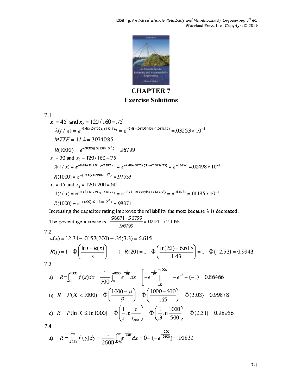 Ebeling, Reliability and Maintainability Engineering CH 7 Solutions ...