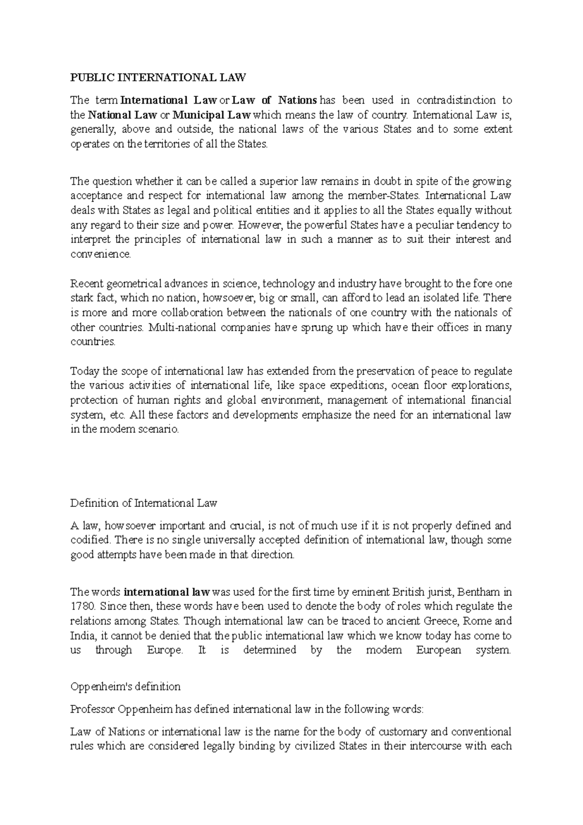 Public International law chapter 1 final - PUBLIC INTERNATIONAL LAW The ...