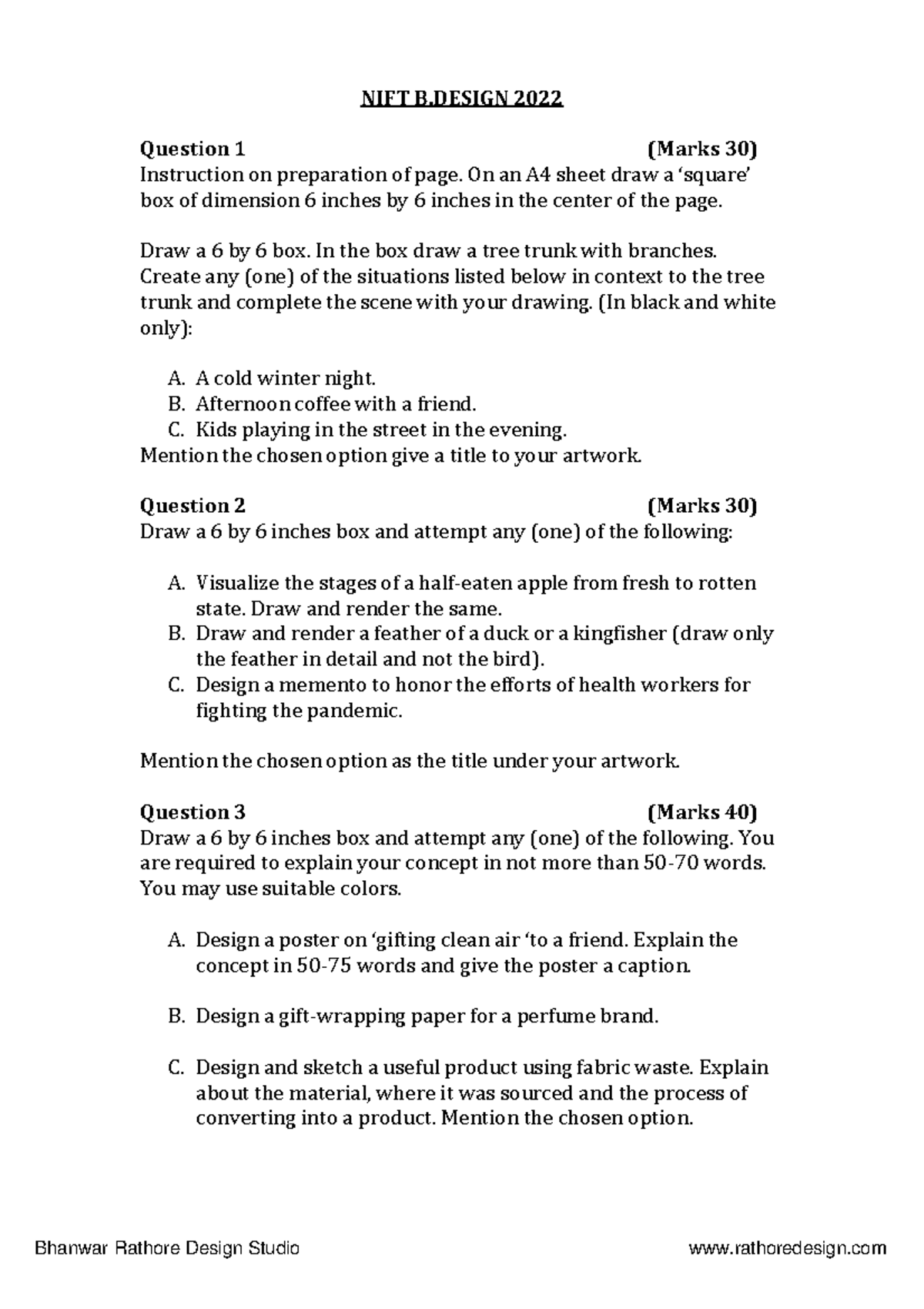 NIFT B.DESIGN 2022: Creative Drawing and Conceptual Art Questions - Studocu