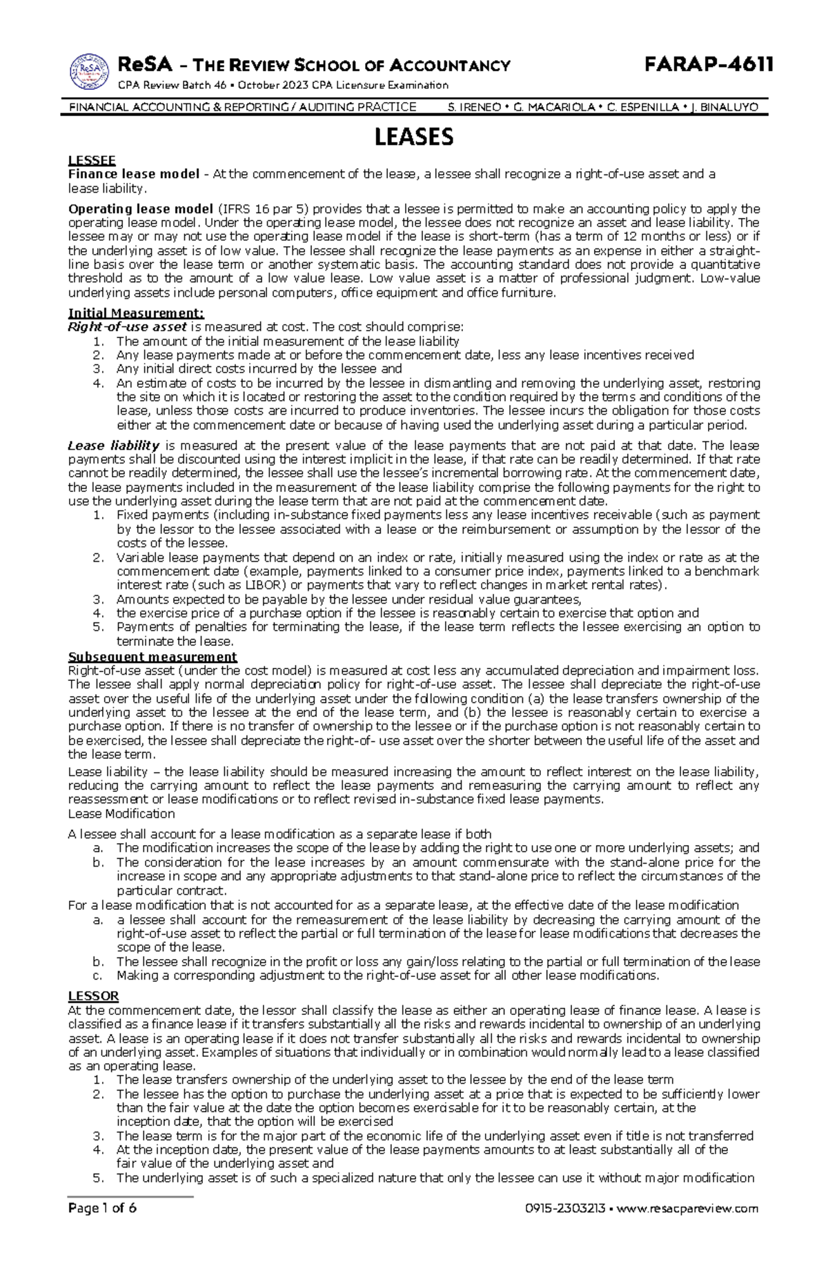 FARAP-4611 Leases Overview: Key Concepts and Accounting Standards - Studocu