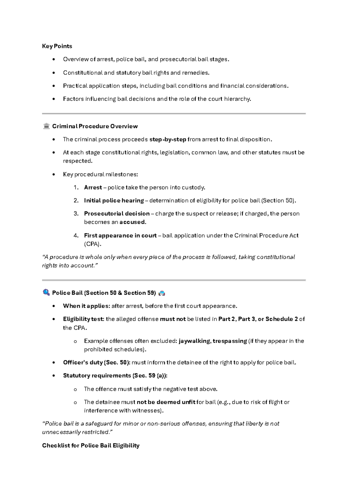 SPR 400 Bail Notes: Overview of Arrest, Police & Prosecutorial Bail ...
