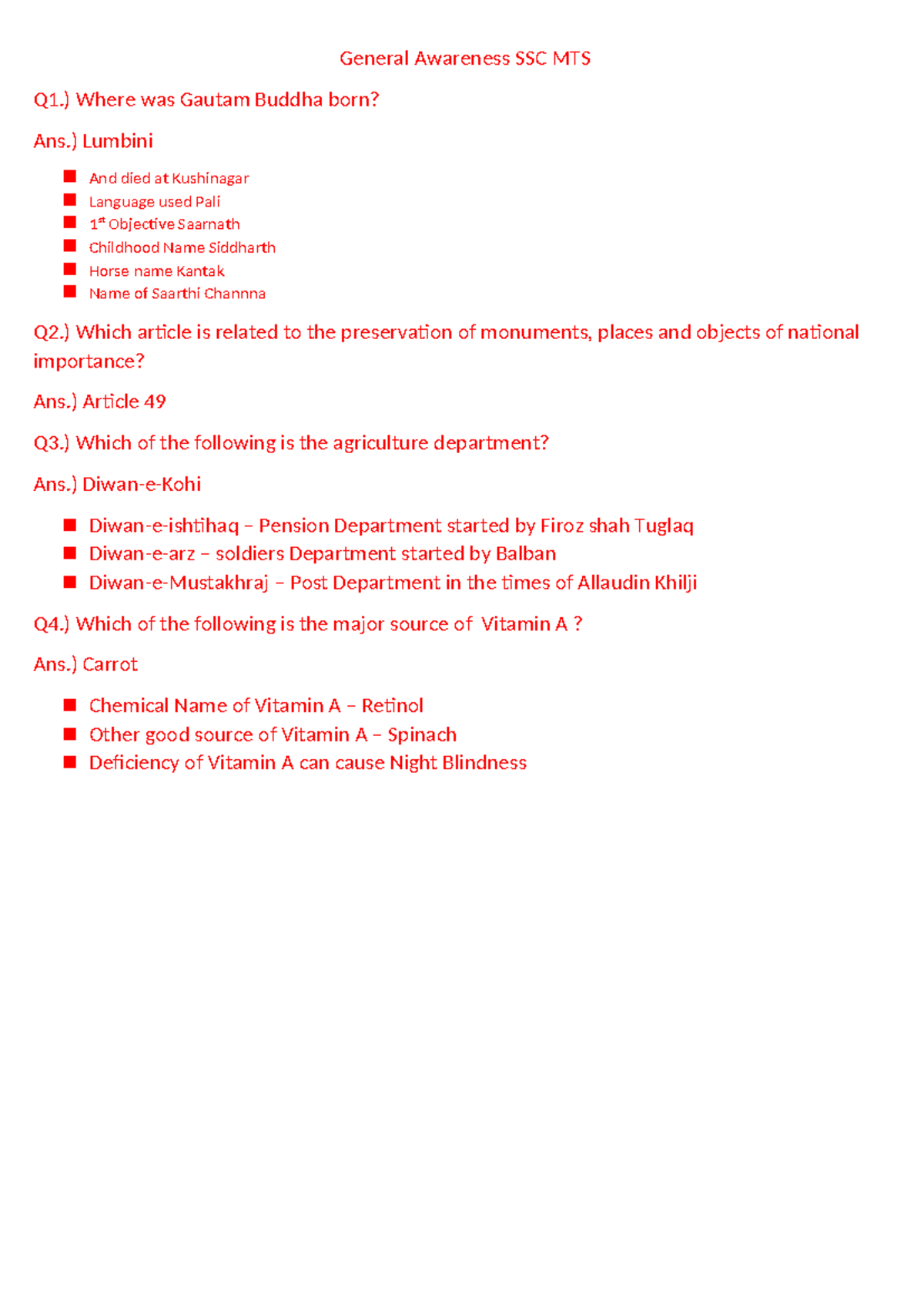 General Awareness Notes for SSC MTS Exam Preparation - Studocu