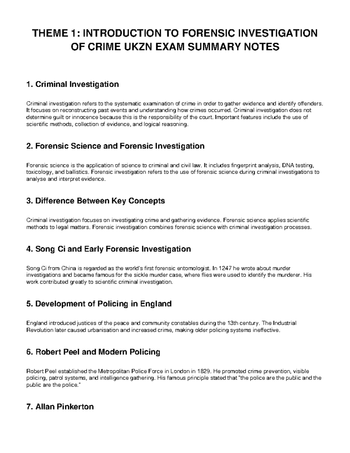 UKZN CRIM 101: Forensic Investigation Exam Summary Notes - Studocu