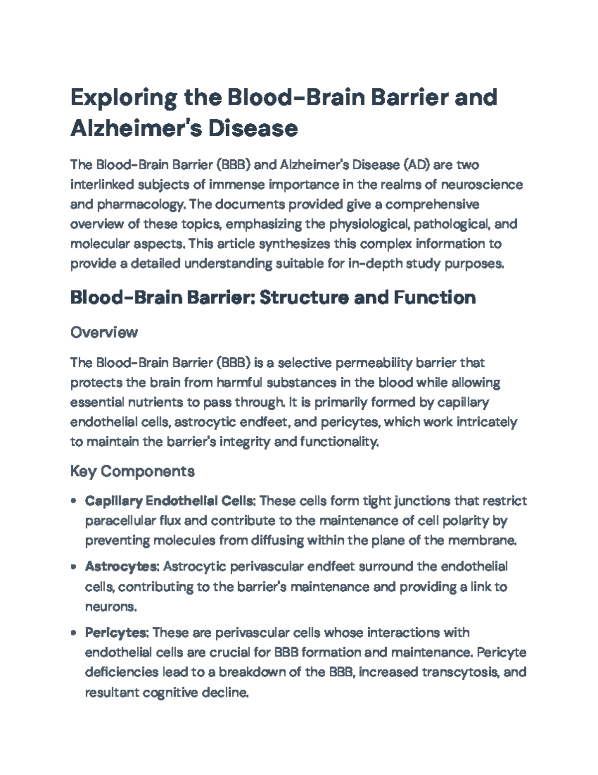 The Role of the Blood-Brain Barrier in Alzheimer’s Disease Research ...